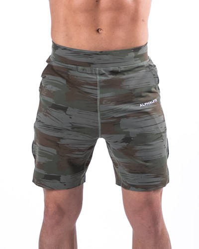 Alphalete 4-Way Stretch 8" Kort Olivengrøn Camo | IRFEM4680