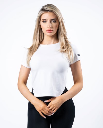 Alphalete Boatneck Cropped Premium Kort Sleeve Hvide | SMLBF3591