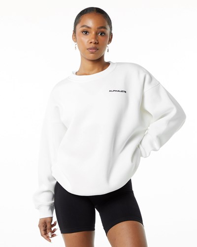 Alphalete Brushed Fleece Crewneck Sweater Hvide | WPOBC8137