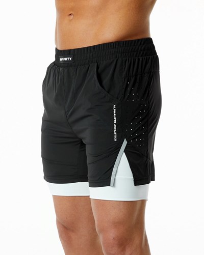 Alphalete Compression Forede Woven Trænings Kort Sort Hvide | JVFMD9723