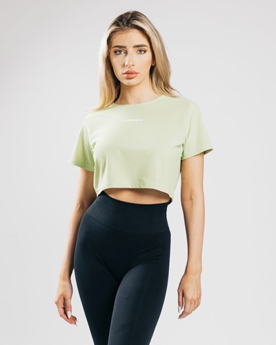 Alphalete Cropped Lette Kort Sleeve Lysegrøn | PYBNK4253