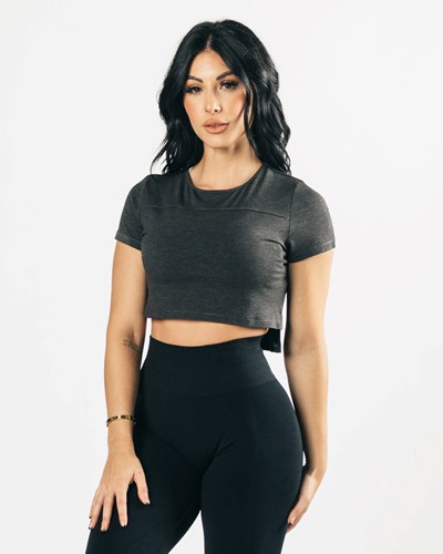 Alphalete Cropped Premium Kort Sleeve Sort | LAZCN7304