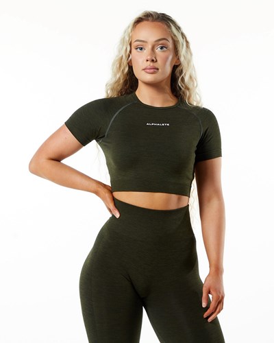 Alphalete Cropped Seamless Kort Sleeve Evergreen | KTRCD3721