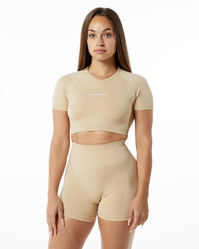 Alphalete Cropped Seamless Kort Sleeve Hazelnut | LPACD8271