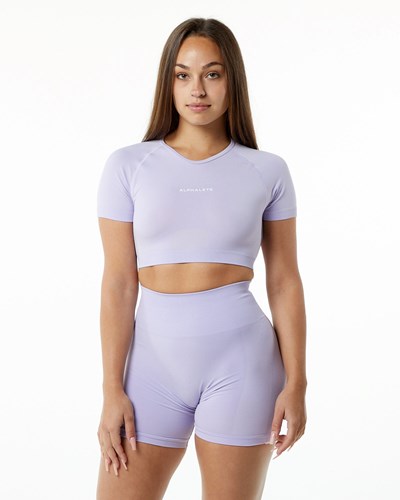 Alphalete Cropped Seamless Kort Sleeve Misty Lilac | KFZYM6398