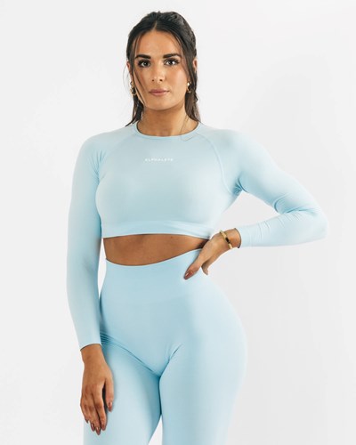 Alphalete Cropped Seamless Long Sleeve Blå | EORTZ6452