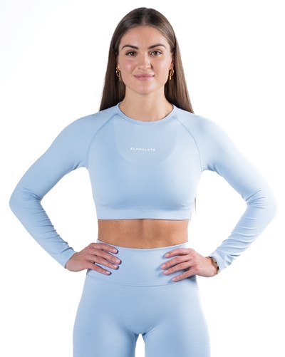 Alphalete Cropped Seamless Long Sleeve Blå | FYMXV0265