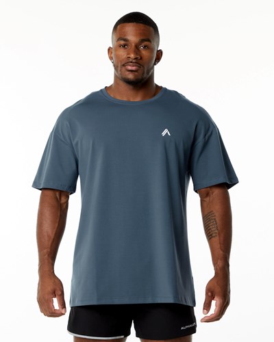 Alphalete Drop Shoulder Tee Blå | GZBQI8612