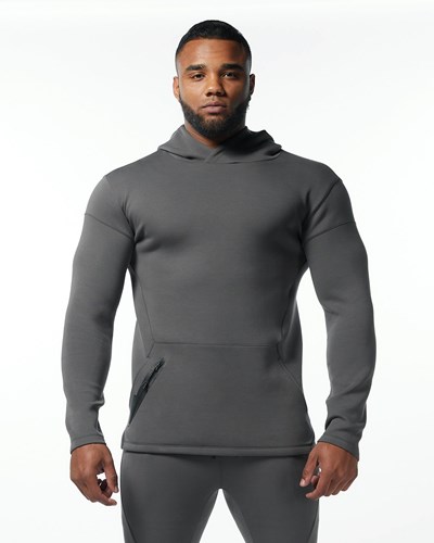 Alphalete Fitted Interlock Knit Hoodie Charcoal | JZRVO8369