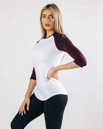 Alphalete Fitted Performance 3/4 Sleeve Hvide Sort | SXNEJ6924