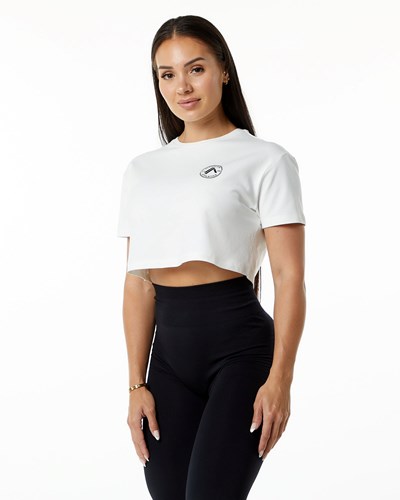 Alphalete Fitted Performance Kort Sleeve Crop Hvide | XNOGJ3468