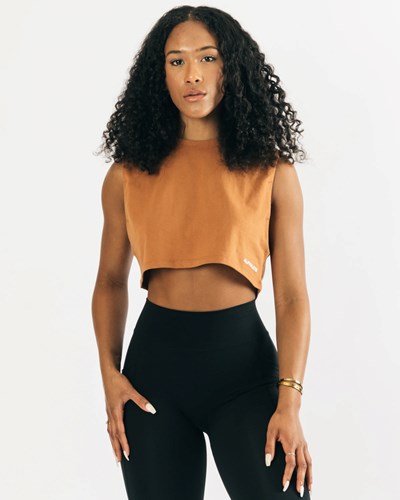 Alphalete Heavy Bomulds Cropped Cutoff Clay | EDMTY0387