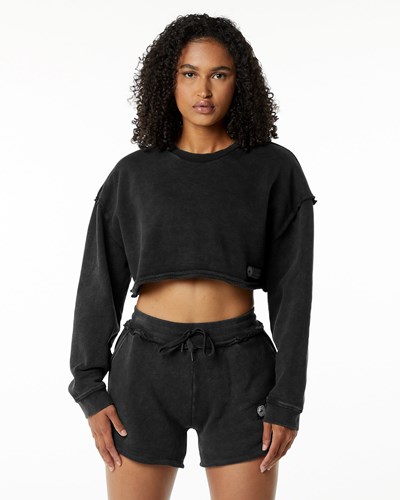 Alphalete Heavyweight Washed Terry Crop Pullover Onyx | QAMCX8701