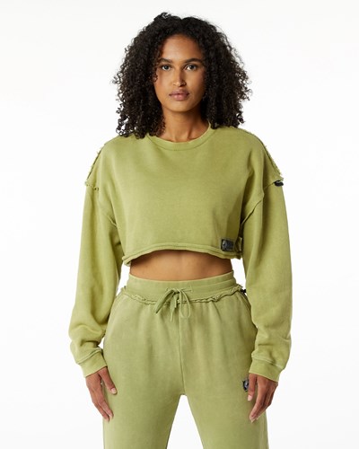 Alphalete Heavyweight Washed Terry Crop Pullover Grøn | SQWKT3907