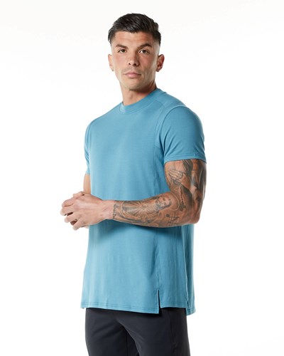 Alphalete High-Neck Premium Kort Sleeve Tee Blå | SNLIY6813