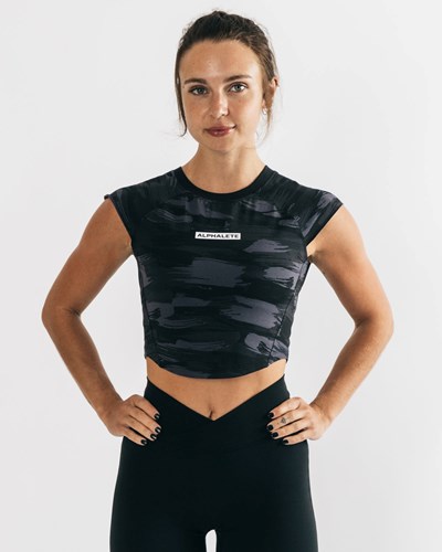 Alphalete High Performance Kort Sleeve Crop Tee Sort Camo | YJRVH9437