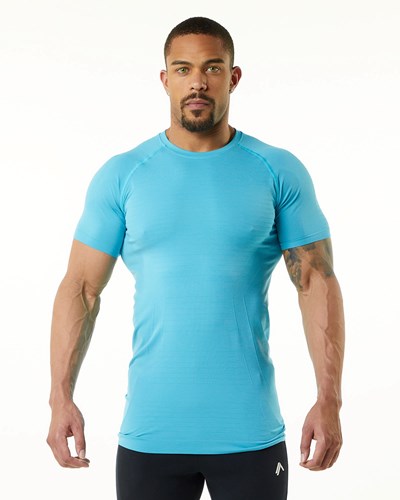 Alphalete High Performance Seamless Kort Sleeve Tee Faded Ocean | URMGE5208