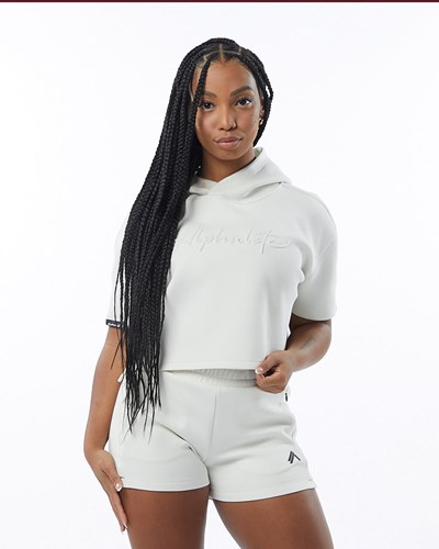 Alphalete Interlock Knit Crop Hoodie Hvide | GYWKH6734