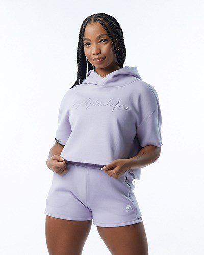 Alphalete Interlock Knit Crop Hoodie Lilac | PNFQV6871