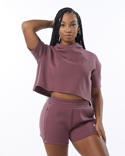 Alphalete Interlock Knit Crop Hoodie Mauve | BWJTL8309