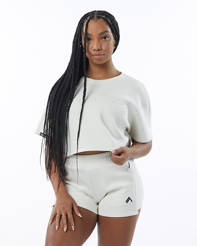 Alphalete Interlock Knit Crop Pullover Hvide | YLVXD4670