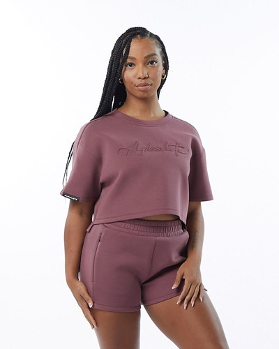 Alphalete Interlock Knit Crop Pullover Mauve | CSWQU6954