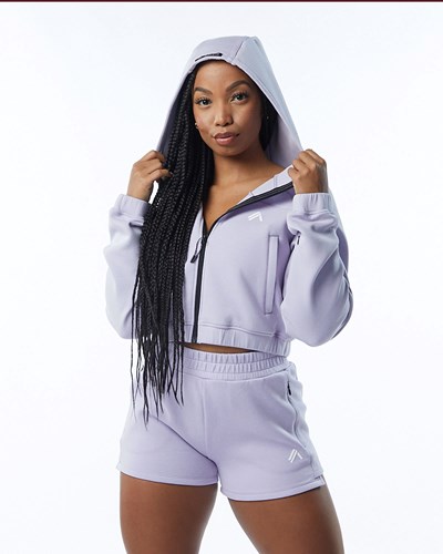 Alphalete Interlock Knit Crop-Zip Hoodie Lilac | CLYKT1405