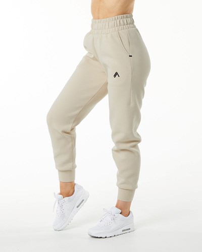 Alphalete Interlock Knit Cuffed Jogger Vanilla | SGEDP3956