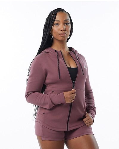 Alphalete Interlock Knit Full-Zip Hoodie Mauve | BCMFV7391