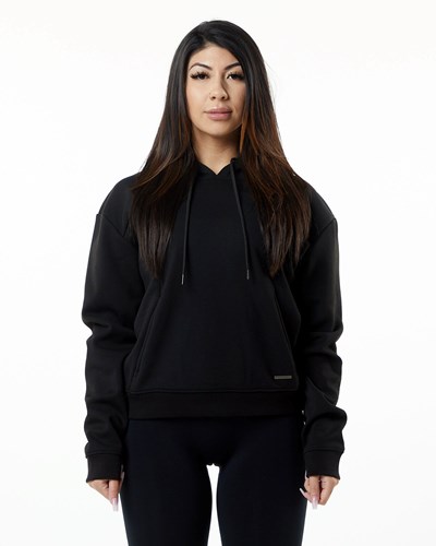 Alphalete Luxury Velvet Forede Hoodie Sort | OHBGZ2607