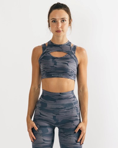 Alphalete Medium Impact Bra Grå Camo | VJFST6590