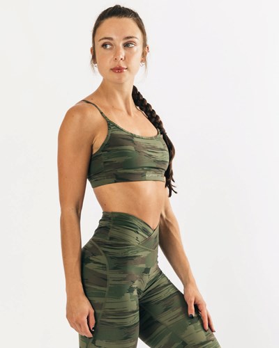 Alphalete Medium Impact Bra Olivengrøn Camo | EJIQW3714