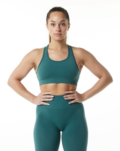 Alphalete Medium-Impact Seamless Sports Bra Blå | YCFJQ2391