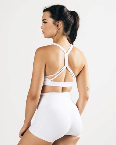 Alphalete Medium-Support Páskové Open Back Sports Bra Hvide | TGDPB7590