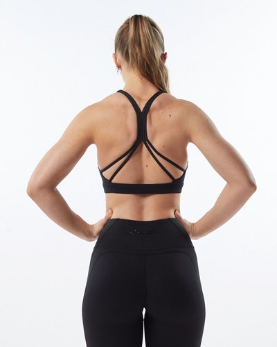 Alphalete Medium-Support Páskové Open Back Sports Bra Blackout | ZDCPW8659