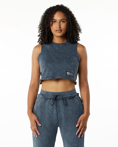 Alphalete Mid-Weight Washed Terry Crop Cutoff Blå | JATYV0168