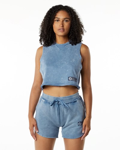 Alphalete Mid-Weight Washed Terry Crop Cutoff Blå | SZKNL7461