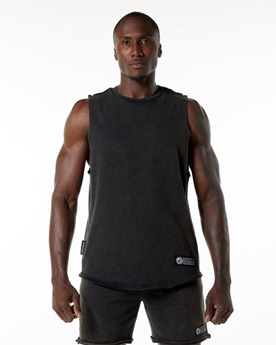 Alphalete Mid-Weight Washed Terry Cutoff Onyx | VAGDR4586