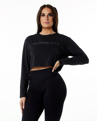 Alphalete Oversized Performance Long Sleeve Crop Blackout | DRNHJ4903