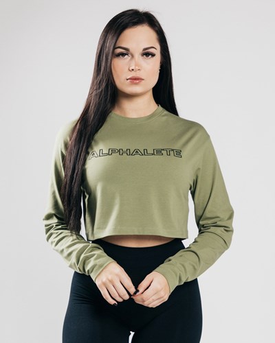 Alphalete Oversized Performance Long Sleeve Crop Grøn | FJHCR4810