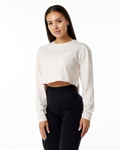 Alphalete Oversized Performance Long Sleeve Crop Blush | FPBRS8745