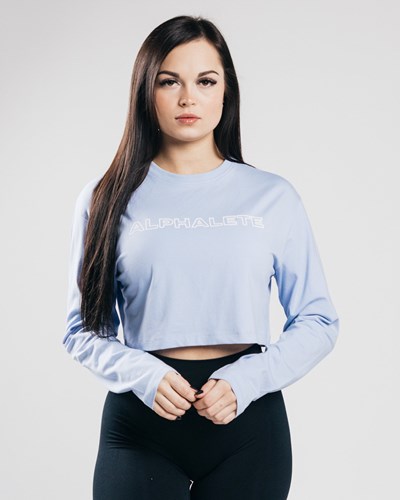 Alphalete Oversized Performance Long Sleeve Crop Blå | GQRWF7314