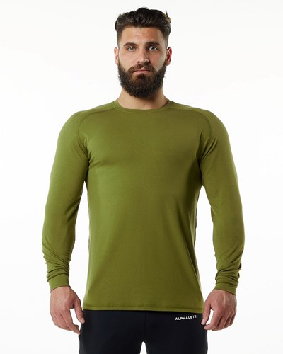 Alphalete Premium Epaulette Long Sleeve Tee Grøn | UIZFB1872