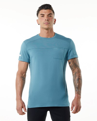 Alphalete Premium Kort Sleeve Pocket Tee Blå | MOAZF4923