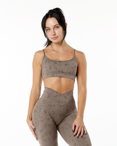 Alphalete Single Brushed Bra Pebble Print Mocha | LHNZV6340