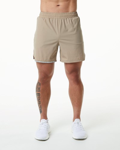 Alphalete Woven 4-Way Stretch 5" Kort Tan | TGZVS7542