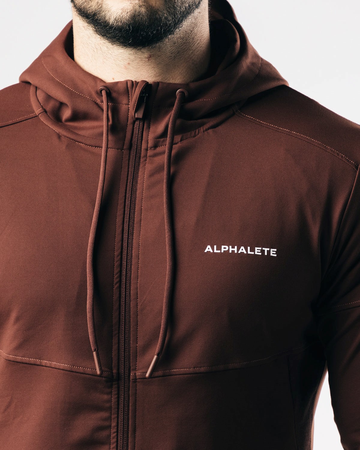 Alphalete 4-Way Stretch Hætte Jacket Chokolade | LGIHM9153