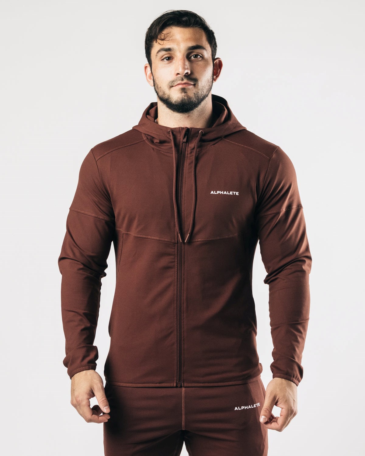 Alphalete 4-Way Stretch Hætte Jacket Chokolade | LGIHM9153