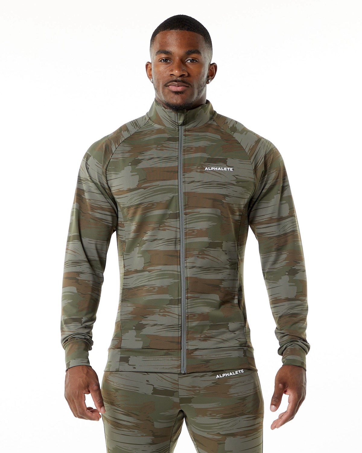 Alphalete 4-Way Stretch Track Jacket Olivengrøn Camo | CHBID6015