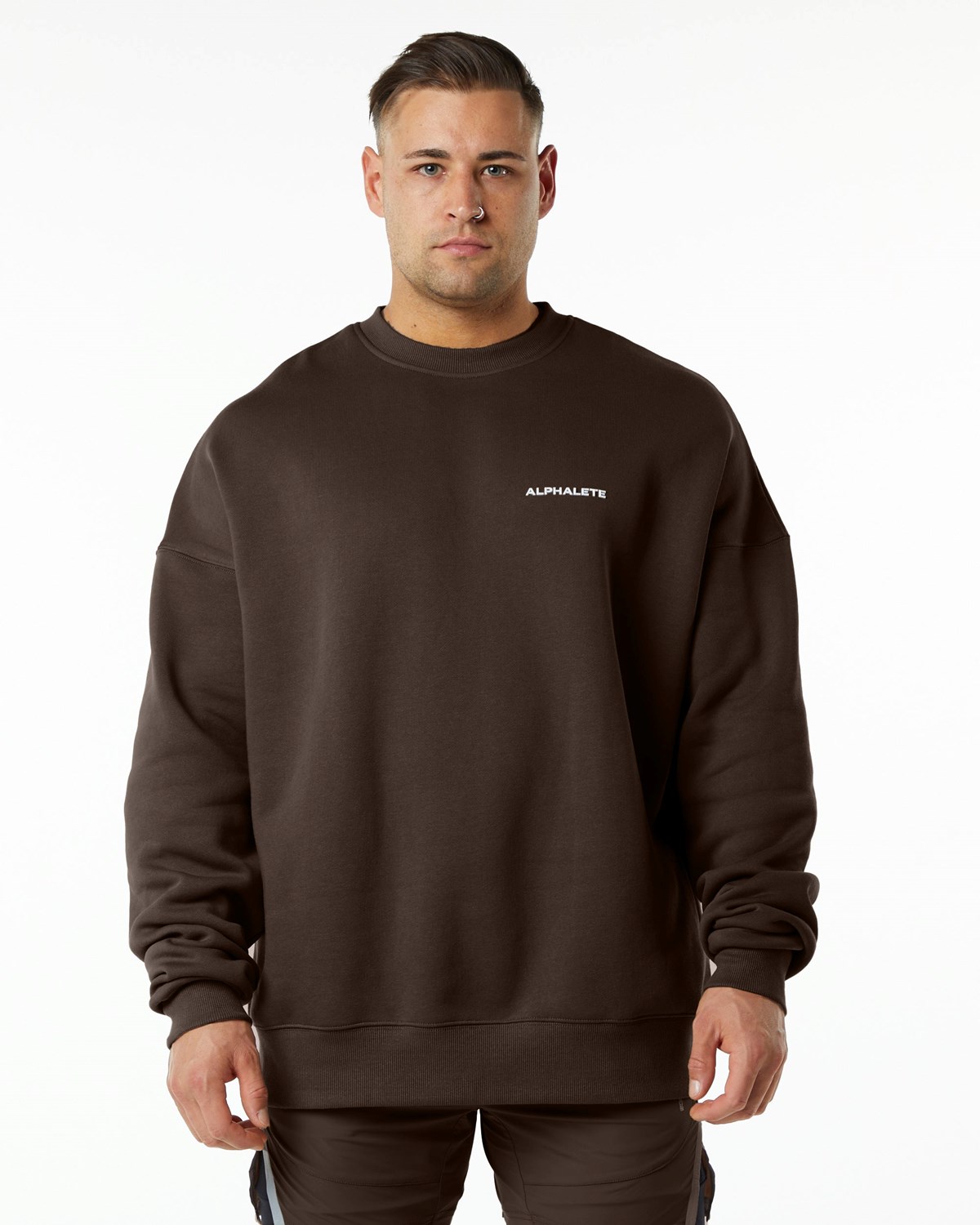 Alphalete Brushed Fleece Crewneck Sweater Brune | BKNOJ0165